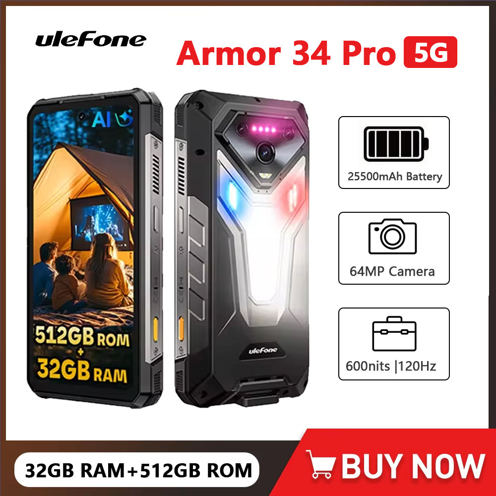 Nouveau Smartphone Ulefone Armor 34 Pro 5G AI 6.95 pouces 120Hz 32GB + 512GB téléphone portable projecteur intégré 25500mAh 64MP téléphone portable NFC