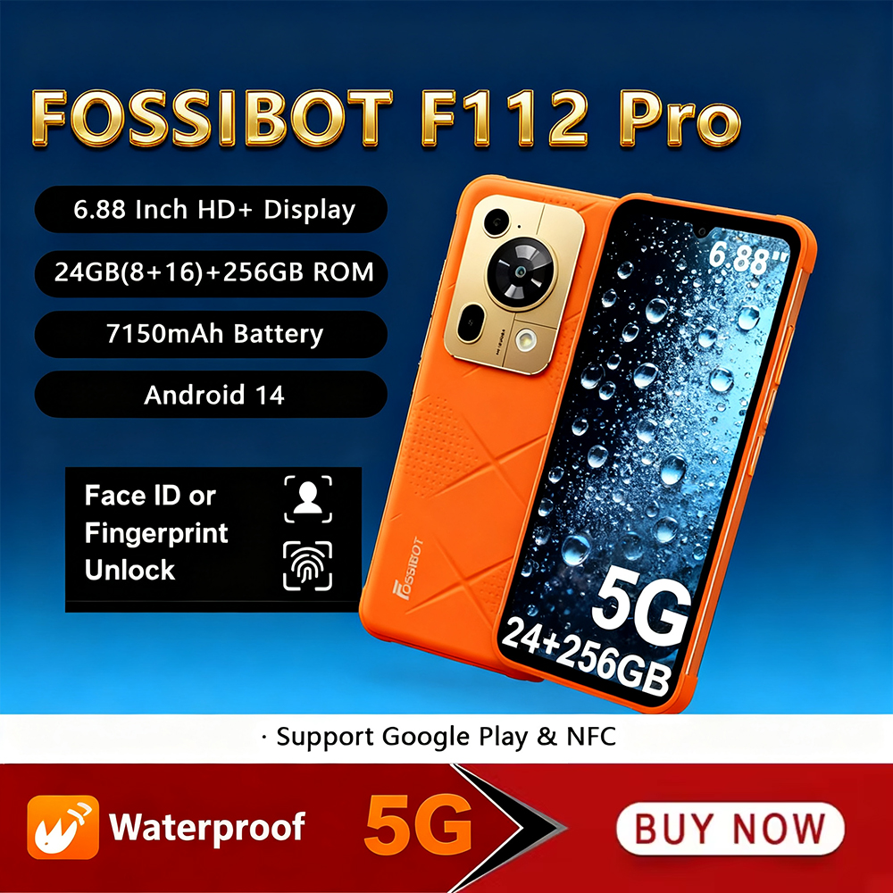 Fossibot F112 PRO 5G Smartphone robuste Android 14 6.88 pouces 120Hz écran 24G(8 +16) + 256G téléphone portable 50MP 7150mAh téléphone portable