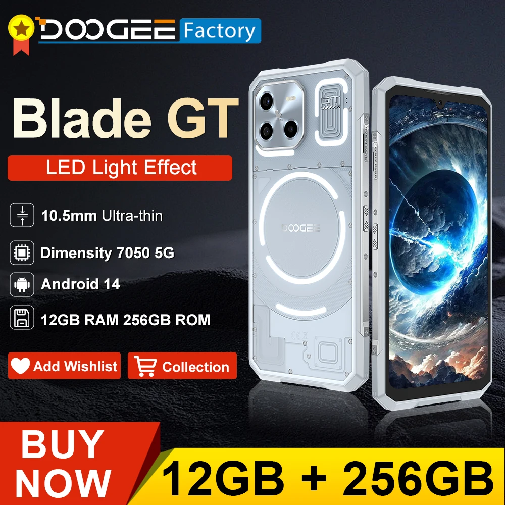 DOOGEE-Smartphone Blade ight32 Go (12 + 20) 256 Go avec effet de lumière LED, téléphone portable 5G, 6.72 en effet FHD +, 120Hz, 5500mAh, 48MP, Android 14