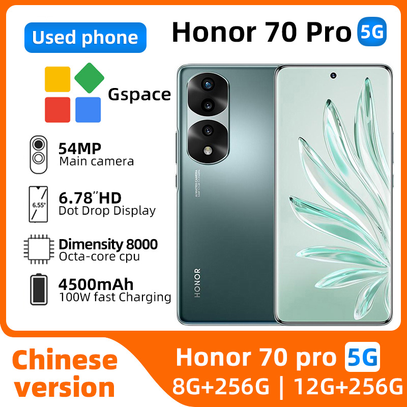 HONOR 70 Pro 5G CPU dimension 8000 Smartphone d'origine 6.78 pouces 120Hz écran OLED 4500mAh 100W 54MP caméra HONOR utilisé téléphone