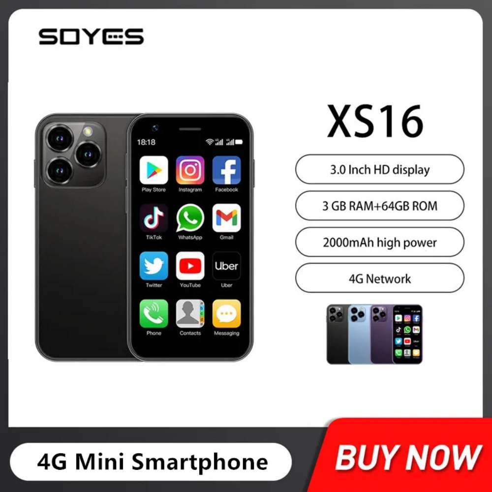 SOYES XS16 Mini 4G LTE Smartphones 3 pouces HD Quad Core 3GB + 64GB Android 10 téléphone portable double SIM veille 2000mAh 5MP petit téléphone