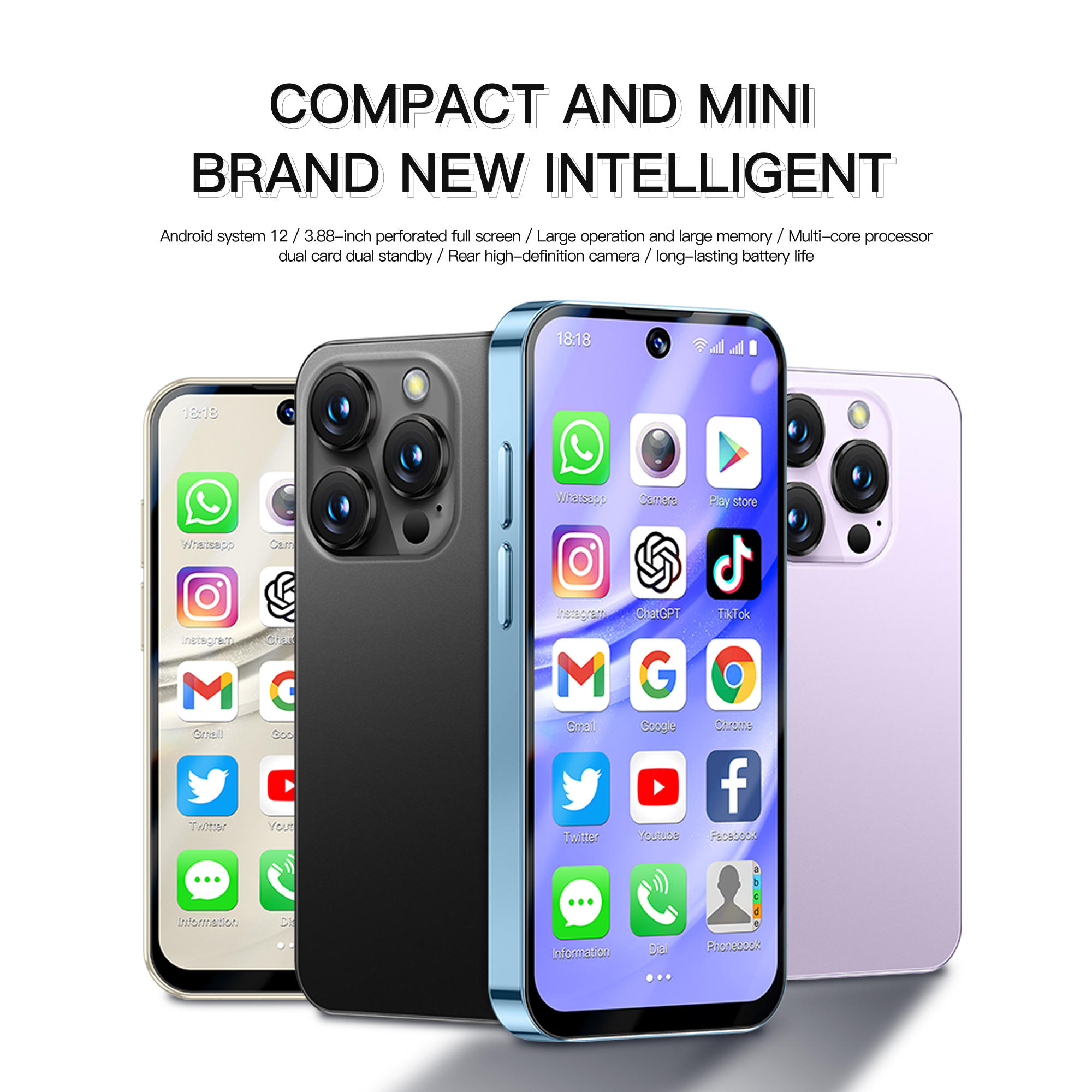 SERVO-Smartphone 19PRO, Super Mini Téléphone Portable, 4G, 2epiStandby, 32 Go, Dean, Android 12, WiFi, Hotspot, Appareil Photo 5MP, Petit Téléphone Portable, Type-C