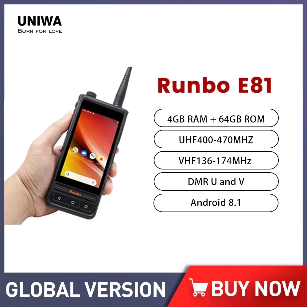 Runbo-Smartphone E81 UHF VHF Walperforated Talkie, téléphone portable robuste, 4G, Android 8.1, étanche, radio numérique, 13MP, 2500mAh, 4.0 ", NDavid