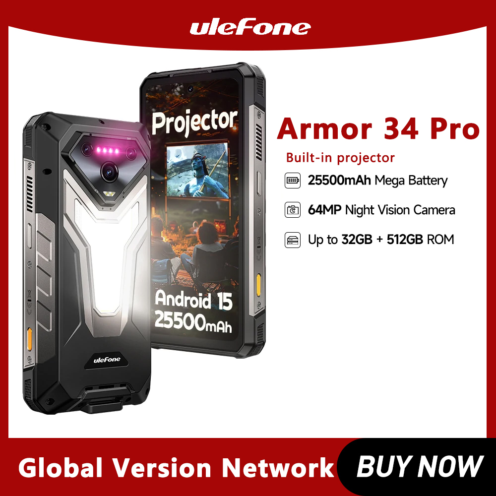 Ulefone Armor 34 Pro AI Smartphone 5G 25500mAh projecteur intégré 512GB ROM 120Hz 6.95 "NFC Smartphone téléphone portable