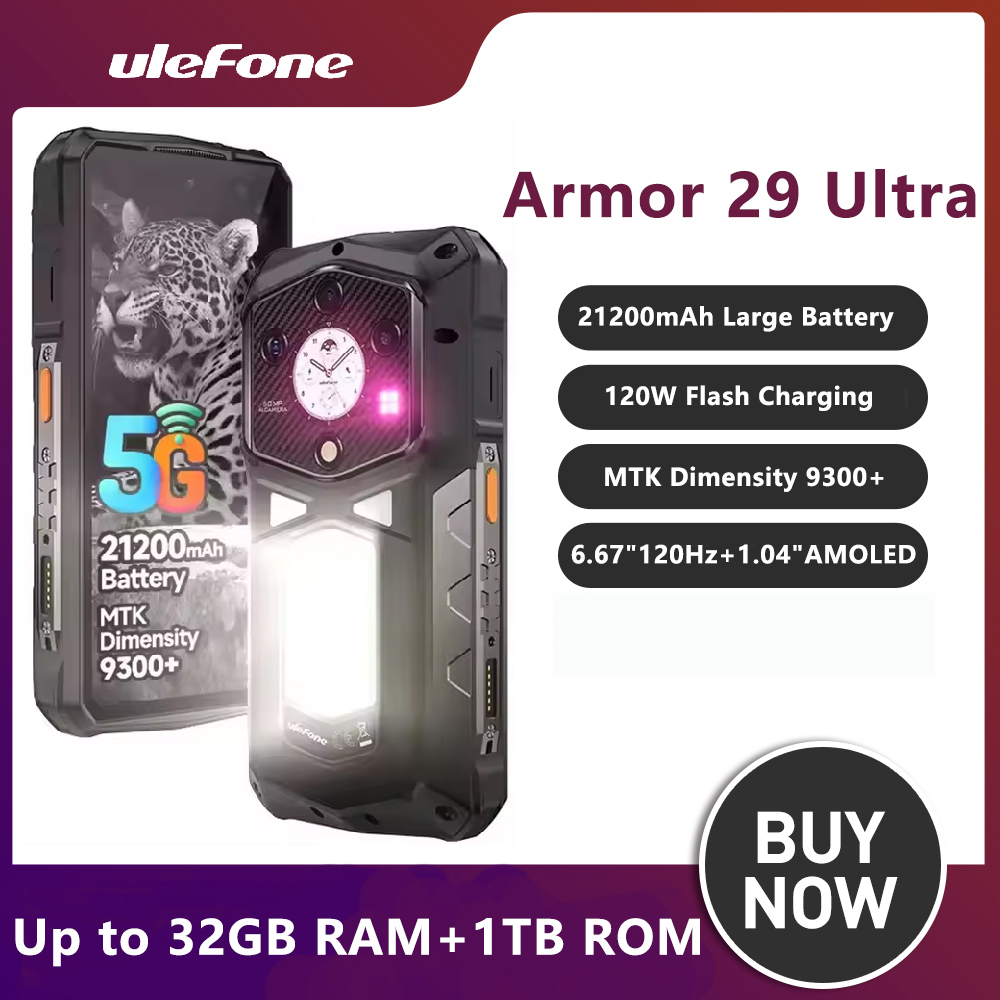 Ulefone 5G AI téléphone robuste dimension 9300 + double écran 32GB + 1TB 64MP Vision nocturne armure 29 Ultra Smartphone Android 15 NFC
