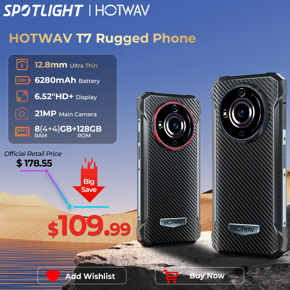 [World Premeire] Smartphone robuste HOTWAV T7 6.52 ''HD + batterie Ultra mince 6280mAh téléphone portable 21MP arrière Android 13 téléphone portable