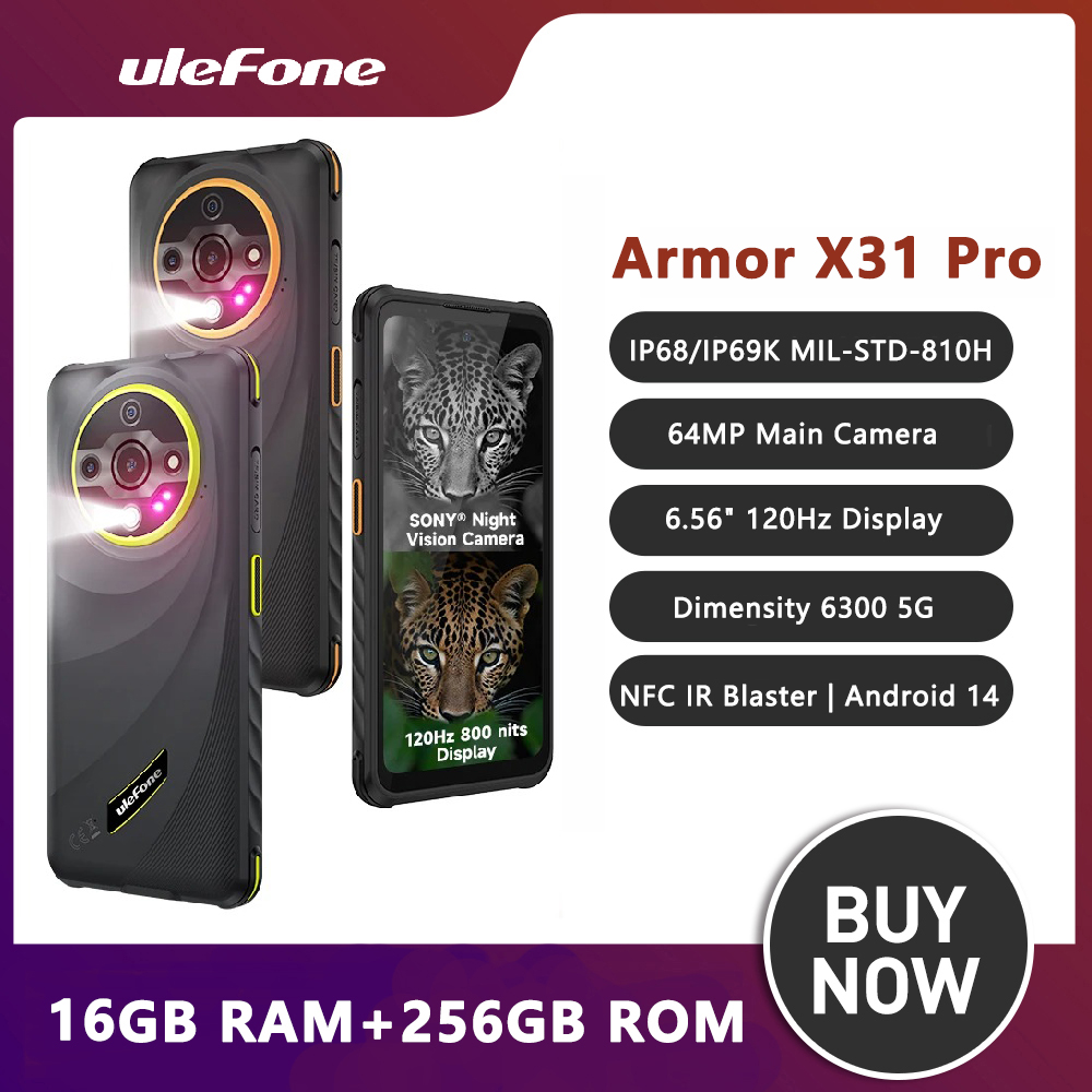 Ulefone Armor X31 Pro 5G Smartphone robuste 6.56 "120Hz affichage jusqu'à 16GB RAM 256GB ROM 64MP caméra téléphone portable NFC Android 14