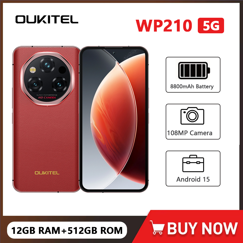 OUKITEL WP210 5G Smartphone robuste Android 15 MTK 8200 6.7 pouces 12GB RAM 512GB ROM téléphones mobiles 108MP 8800mAh 45W téléphone portable NFC