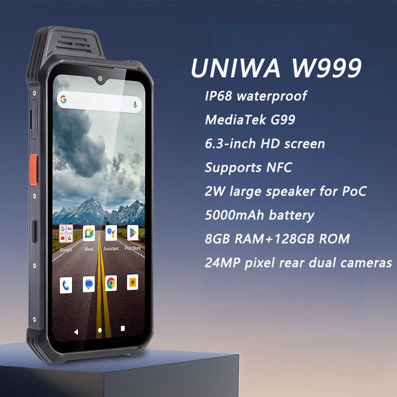 UNIWA W999 ATEX talkie-walkie robuste et étanche 8GB + 128GB 6.3 pouces FHD 5000mAh Smartphone android 13 téléphones portables NFC Helio G99