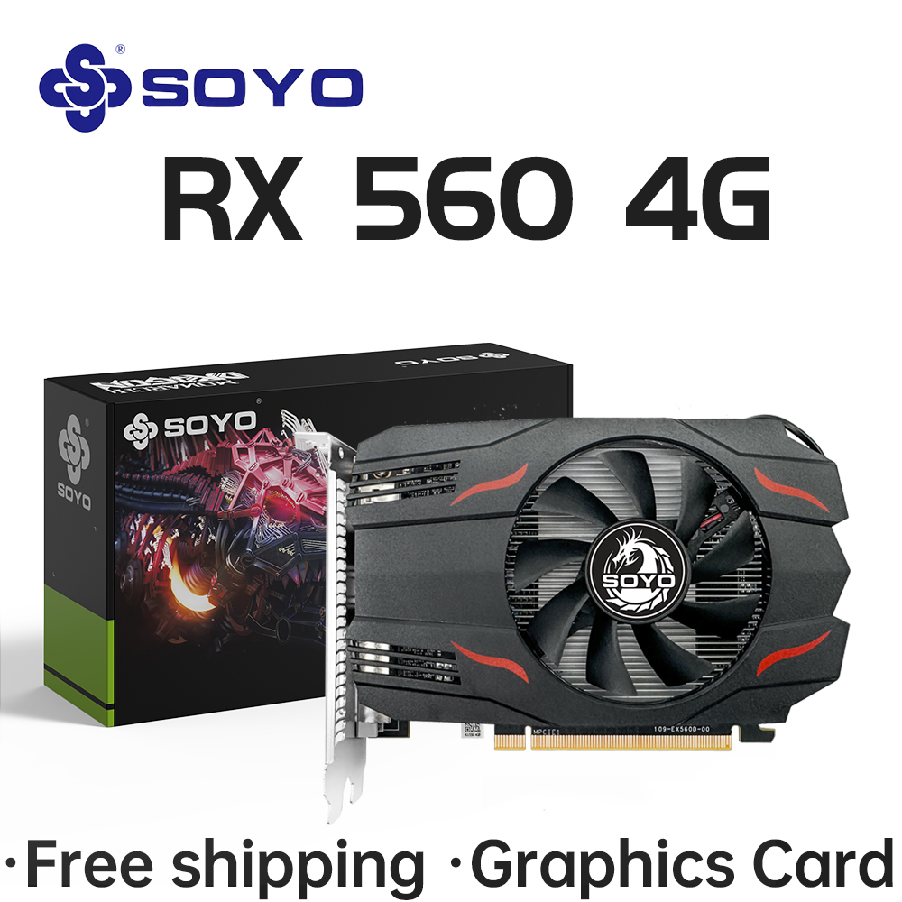 SOYO AMD Radeon RX550 4GB GPU GDDR5 14nm pour jeux PC de bureau vidéo RX560 carte graphique 128bit RX 550 composants informatiques