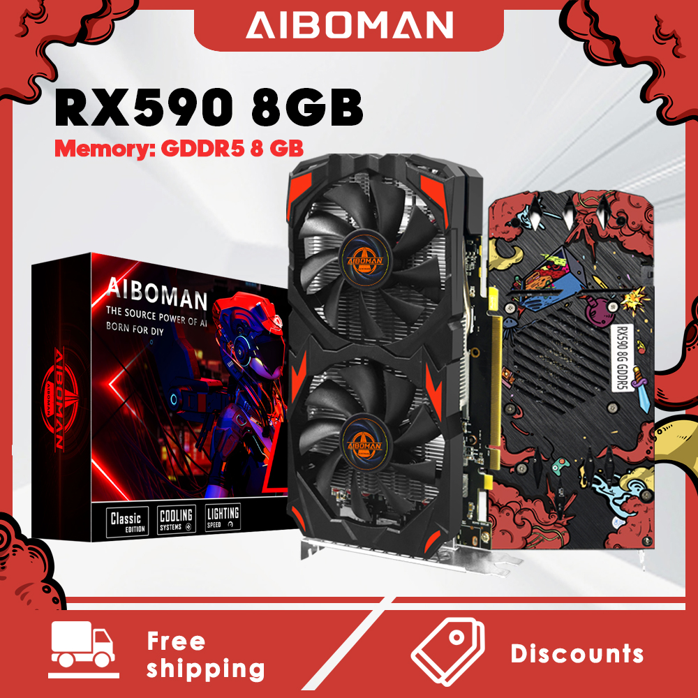 Carte graphique de jeu AMD RX590 8 Go GDDR5 256 bits PCI-E 3.0, GPU 1580 MHz, HDMI DP, carte vidéo de bureau 215 mm pour jeux sur PC
