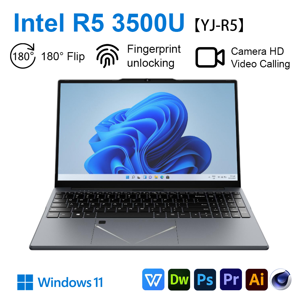 【YJ-R5】 180 °   ordinateur portable de jeu rabattable AMD Ryzen ™   5 3500U 15.6" ordinateurs portables d'écran d'IPS DDR4 MAX 32GB 2*SSD Win11 cahier d'empreintes digitales