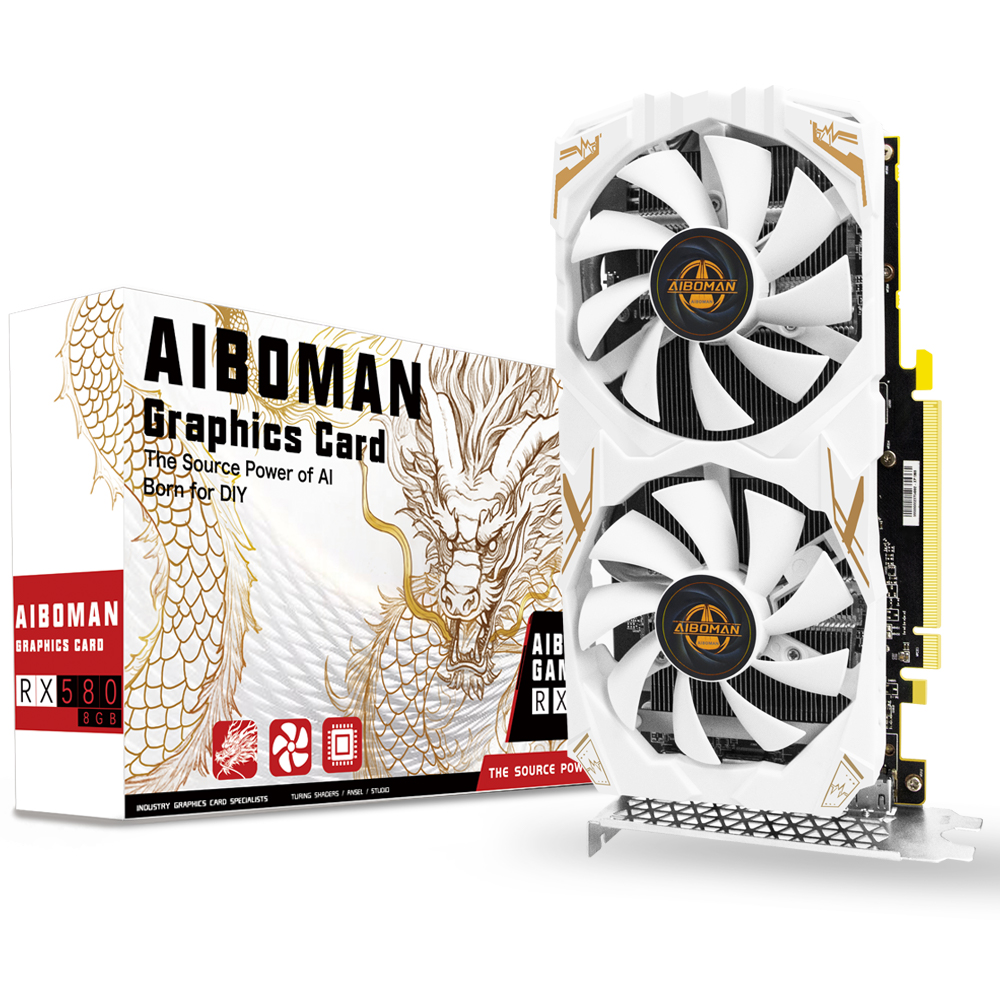AIBOMAN AMD RX580 8GB carte graphique GDDR5 256Bit 2048SP Dragon série cartes vidéo de jeu composant d'ordinateur de bureau