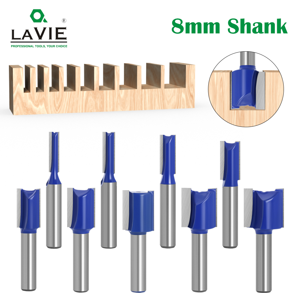 LAVIE 1pc 8mm tige droite Bit Double cannelure routeur Bits fraise pour bois outil de menuiserie C08-002