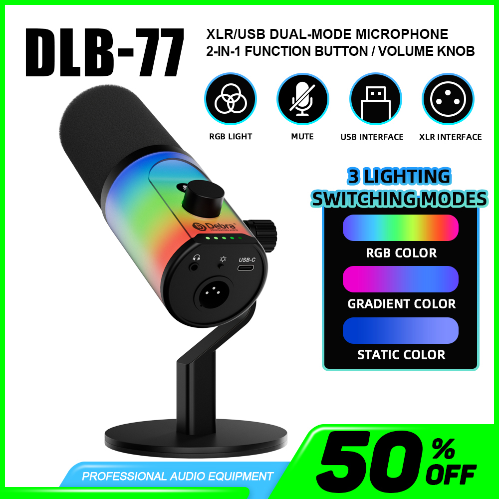 Microphone dynamique XLR USB professionnel avec lumi