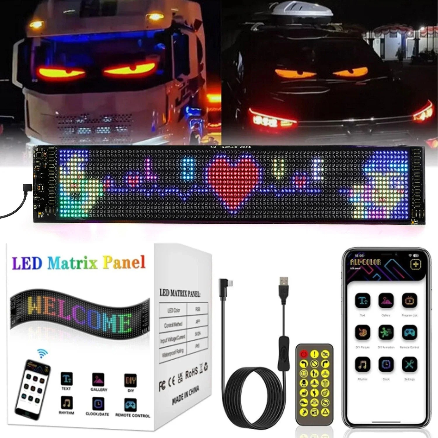 Panneau de pixels matriciel LED Flexible USB 5V, adressable, panneau d'affichage de messages d