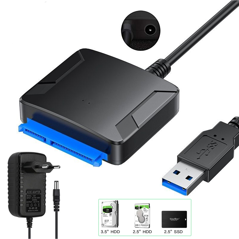 Convertisseur d'adaptateur de disque dur SATA III, câble USB 3.0 vers SATA, disque dur SSD, disque dur HDD, adaptateur secteur 12V Pipeline, 2.5 ", 3.5"