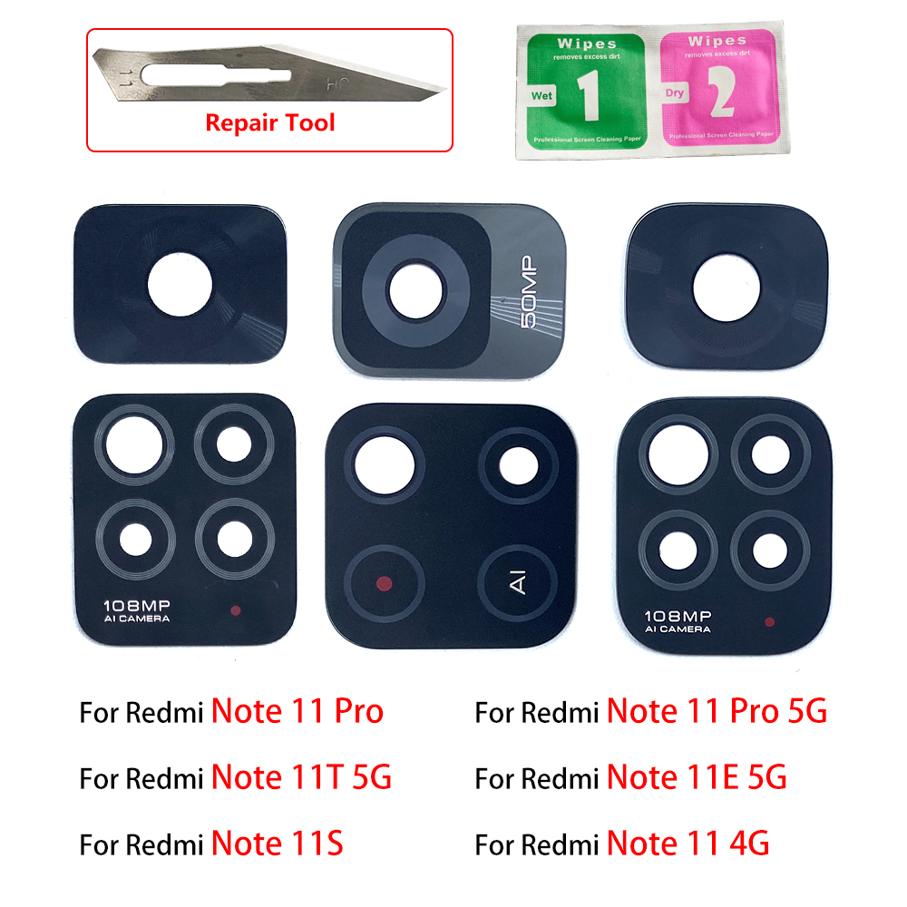 Lentille en verre de caméra arrière avec colle arina, outils de réparation pour Xiaomi Redmi Note 11 Pro + Plus 5G 11T 5G 11S 11E
