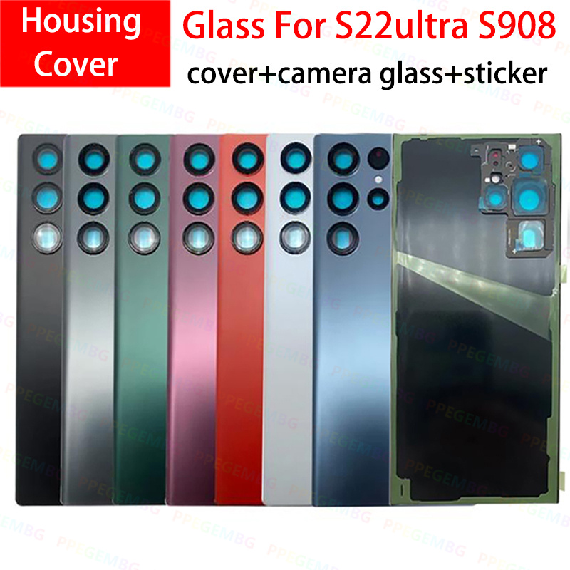 Verre arrière de remplacement pour Samsung Galaxy S22 Ultra S908 S22Ultra, couvercle de batterie, boîtier de panneau de porte arrière, pièces d'objectif d'appareil photo