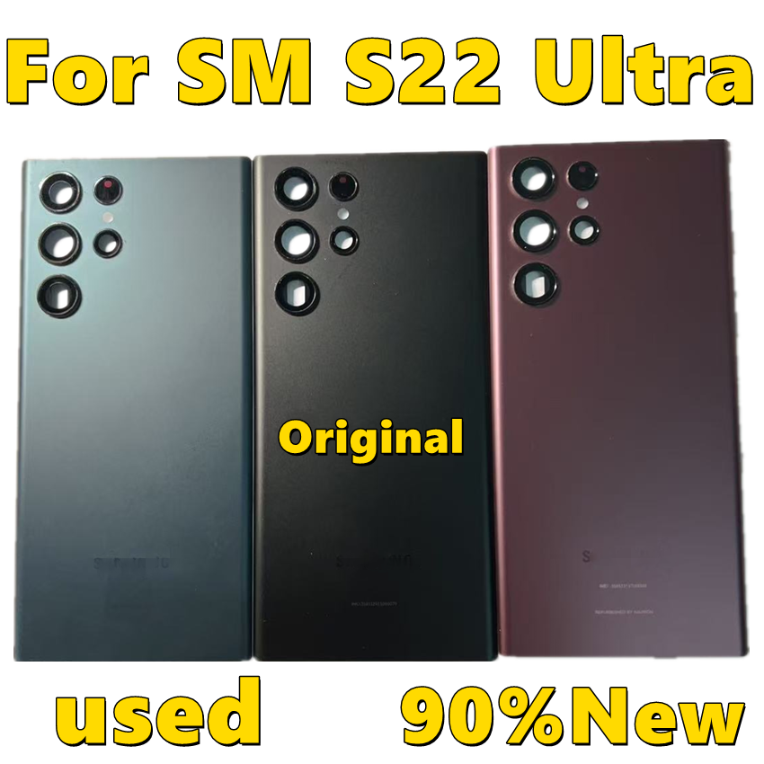 Original utilisé S22 Ultra couvercle arrière en verre pour Samsung S22U 5G, SM-S908 couvercle de batterie en verre porte arrière boîtier arrière 90% nouveau