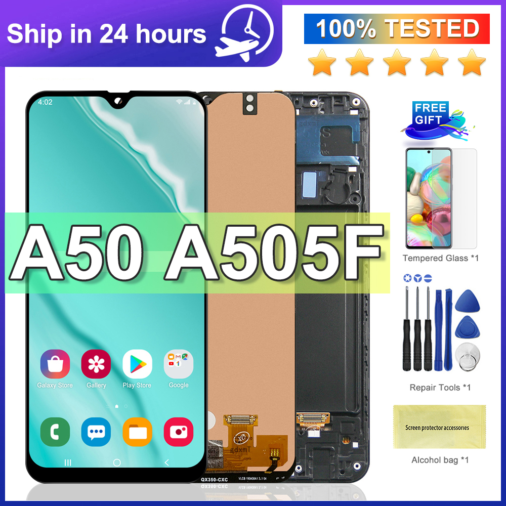 100% testé pour Samsung A50 SM-A505FN/DS A505F/DS A505 LCD écran tactile numériseur avec cadre pour Samsung A50 lcd