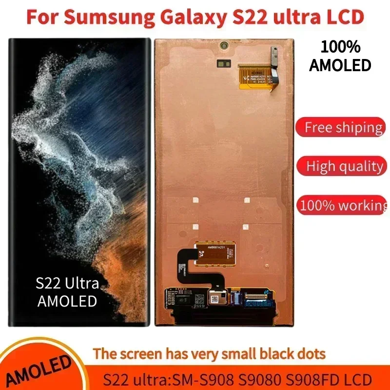 AMOLED LCD pour Samsung Galaxy S22 Ultra 5G LCD écran tactile numériseur remplacement pour S22 Ultra S908F S908B