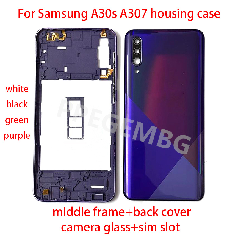 Nouveau pour Samsung Galaxy A30s A307 boîtier cadre central châssis couvercle de batterie coque couvercle panneau arrière caméra verre Sim slot