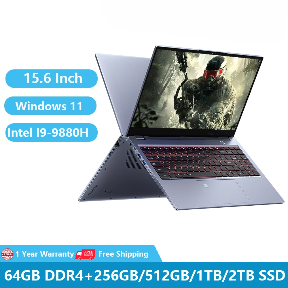 2025 ordinateurs portables de jeu I9 ordinateurs portables ordinateur Windows 11 15.6 pouces Intel I9-9880H 64GB RAM double M.2 2 to SSD DDR4 rétro-éclairé WiFi