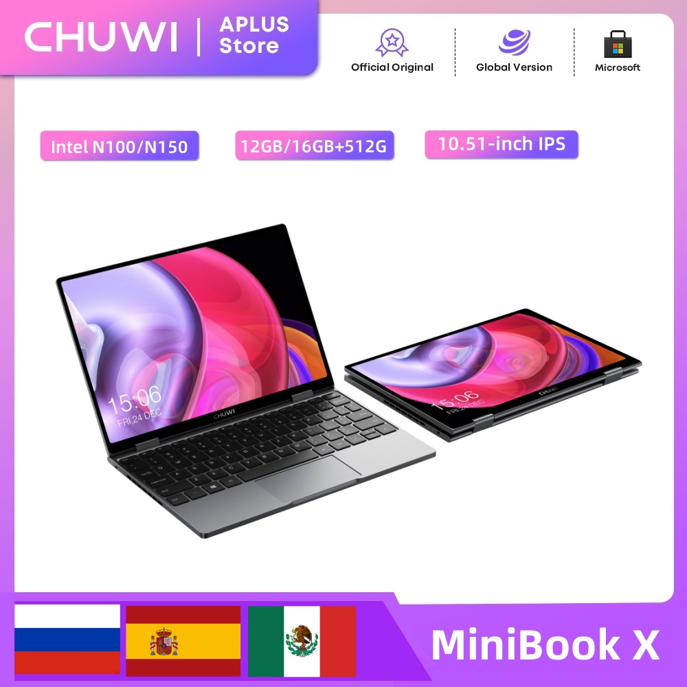 CHUWI-MiniPleX 2-en-1, Ordinateur Portable avec Processeur Intel N100, 12 Go de LPDDR5, SSD de 512 Go, Écran IPS FHD de 10.51 Pouces, Wi-Fi 6, Windows 11