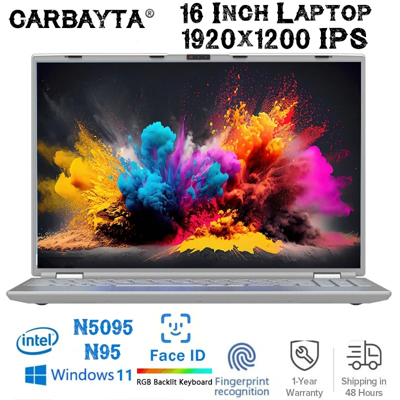 Face ID Intel Notebook N95 Graphique UHD 16" Ordinateur portable 16 Go 32 Go de RAM Max 2 To ROM Windows 11 Wifi 5 BT 4.2 Clavier RVB