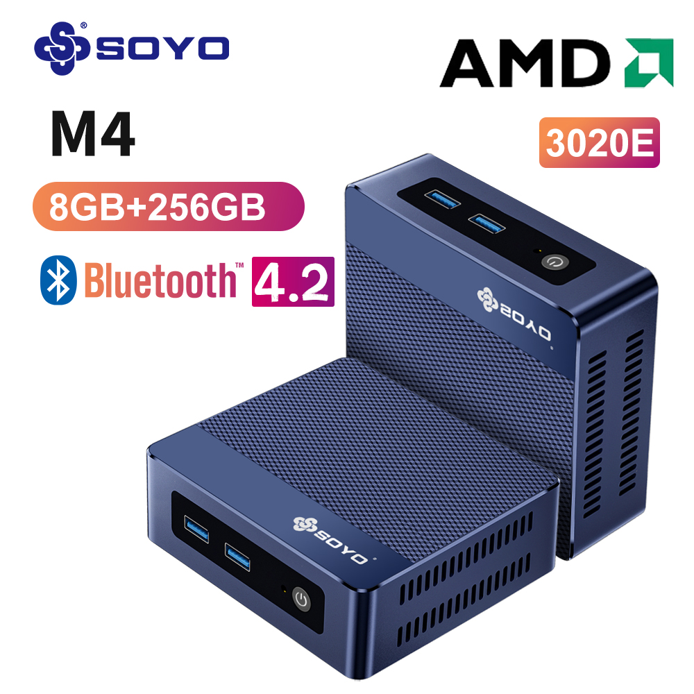 SOYO M4 AMD 3020E Mini PC Radeon Vega 3 carte prise en charge Windows 11 DDR4 8GB RAM 256GB M.2 NVMe SATA SSD ROM HD + DP ordinateur Portable