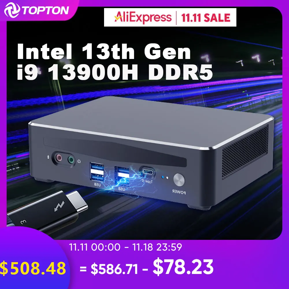 Intel 13th Gen i9 13900H Mini PC Gamer NUC Windows 11 2 * DDR5 2 * PCIE4.0 2*2.5G LAN Mini ordinateur de bureau de jeu WiFi6 V60