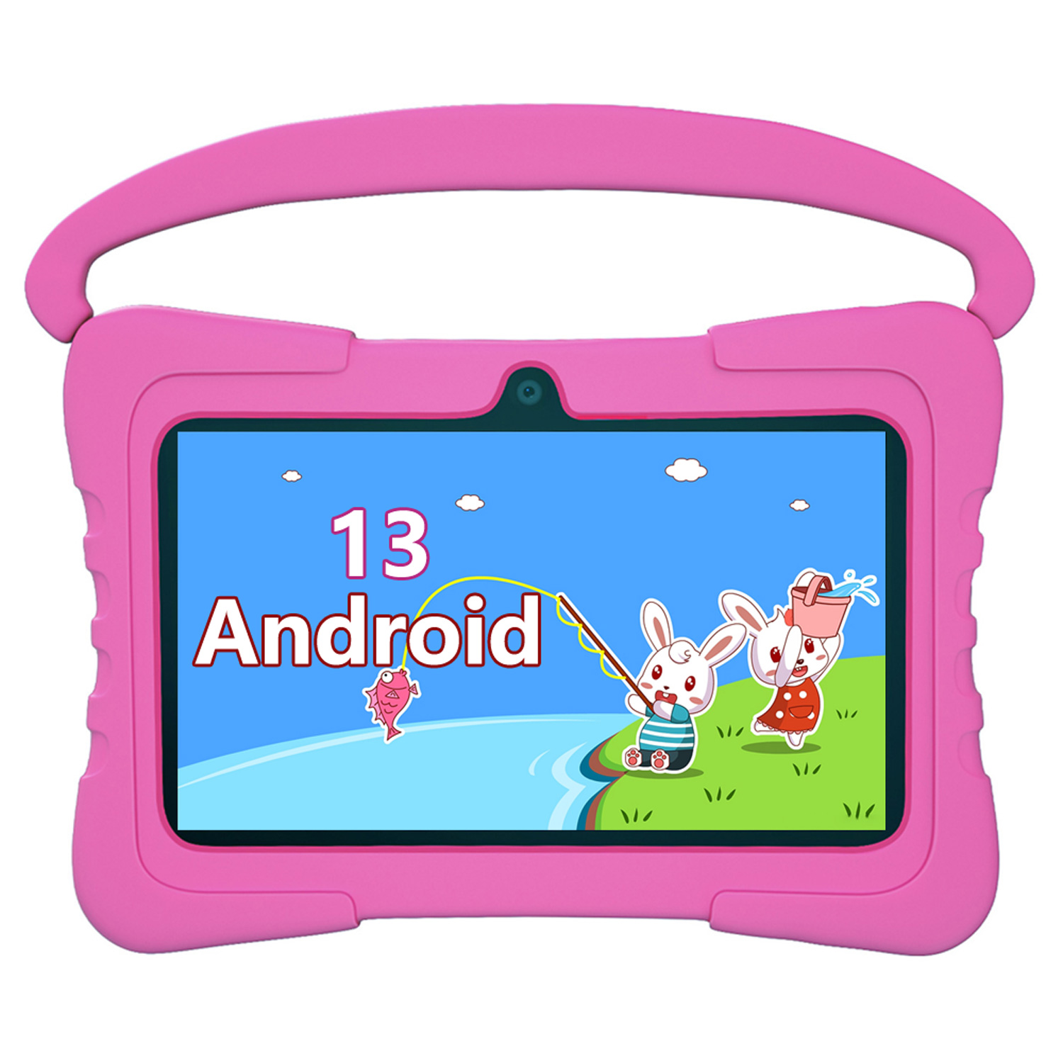 Tablette pour enfants de 7 pouces, Android 13, Quad Core, 4 go de RAM, 64 go de ROM, 4000mAh, WiFi, Bluetooth, cadeau pour enfants, logiciel pour enfants avec coque en silicone