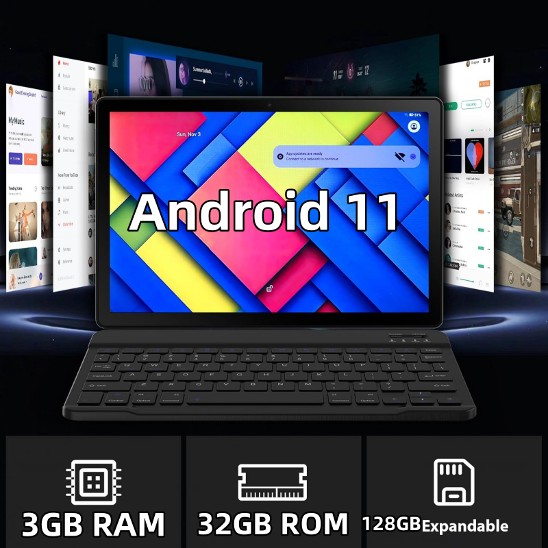 Tablette PC Android 11, 10.1 pouces, 3 go de RAM, 32 go de ROM, FC10 SC9863, octa-core, 1.6GHz, 1920x1200, écran IPS, WIFI, double caméra type-c