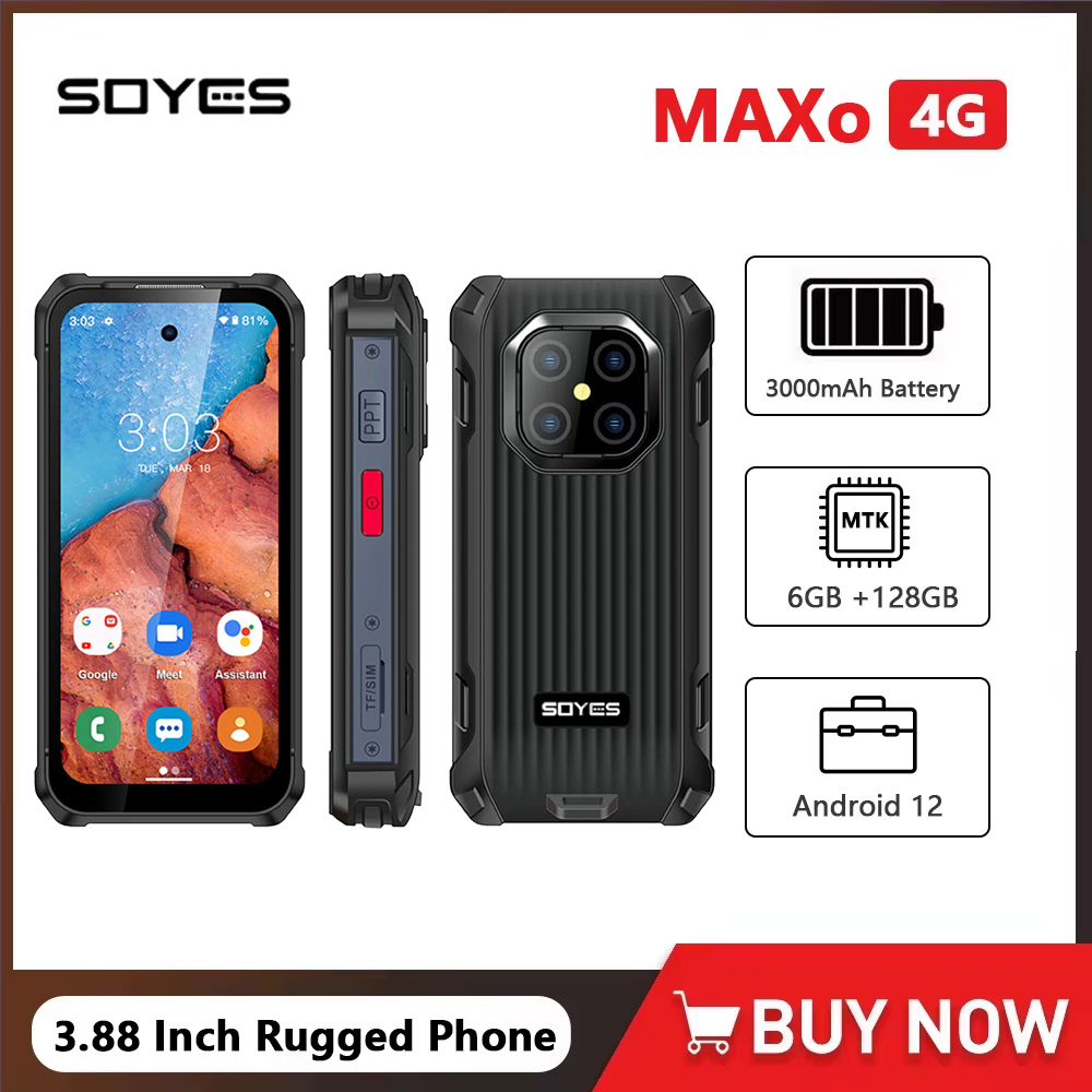 SOYES MAXo MINI téléphone robuste étanche 6GB + 128GB téléphone portable 3000mAh lampe de poche PTT/SOS 3.88 pouces petit Smartphone Android 12