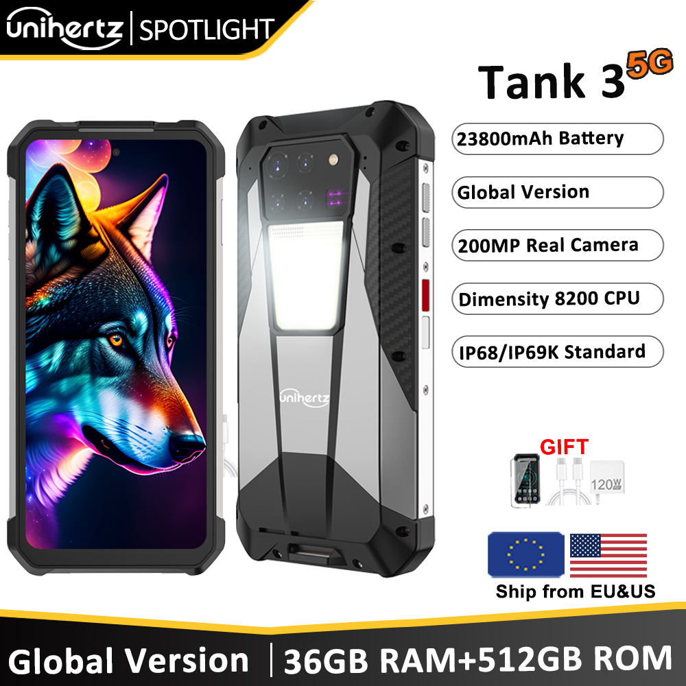 US AU EU Stock Unihertz 8849 Tank 3 Smartphone robuste 5G 32GB 512GB 23800mAh 120W chargeur dimension 8200 200MP 120Hz téléphone portable
